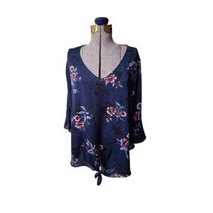 Floral Feminine Blouse Plus 2XL ALYX Navy 100% Polyester